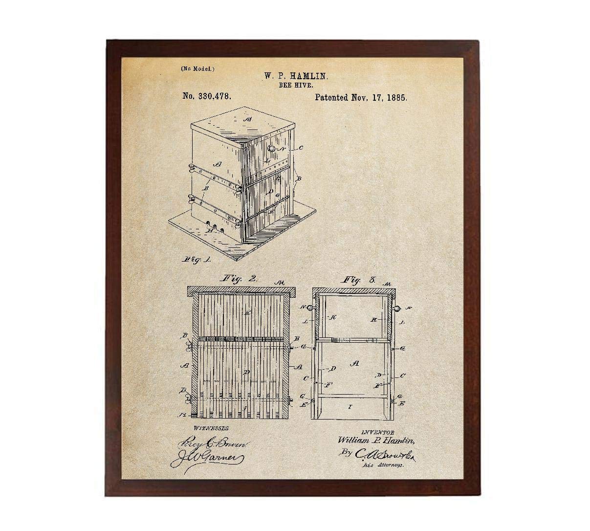Bee Hive Exterior Patent Poster Bee Keeper Honey Bee Honeycomb Organic Honey Farmhouse Vintage TDP251