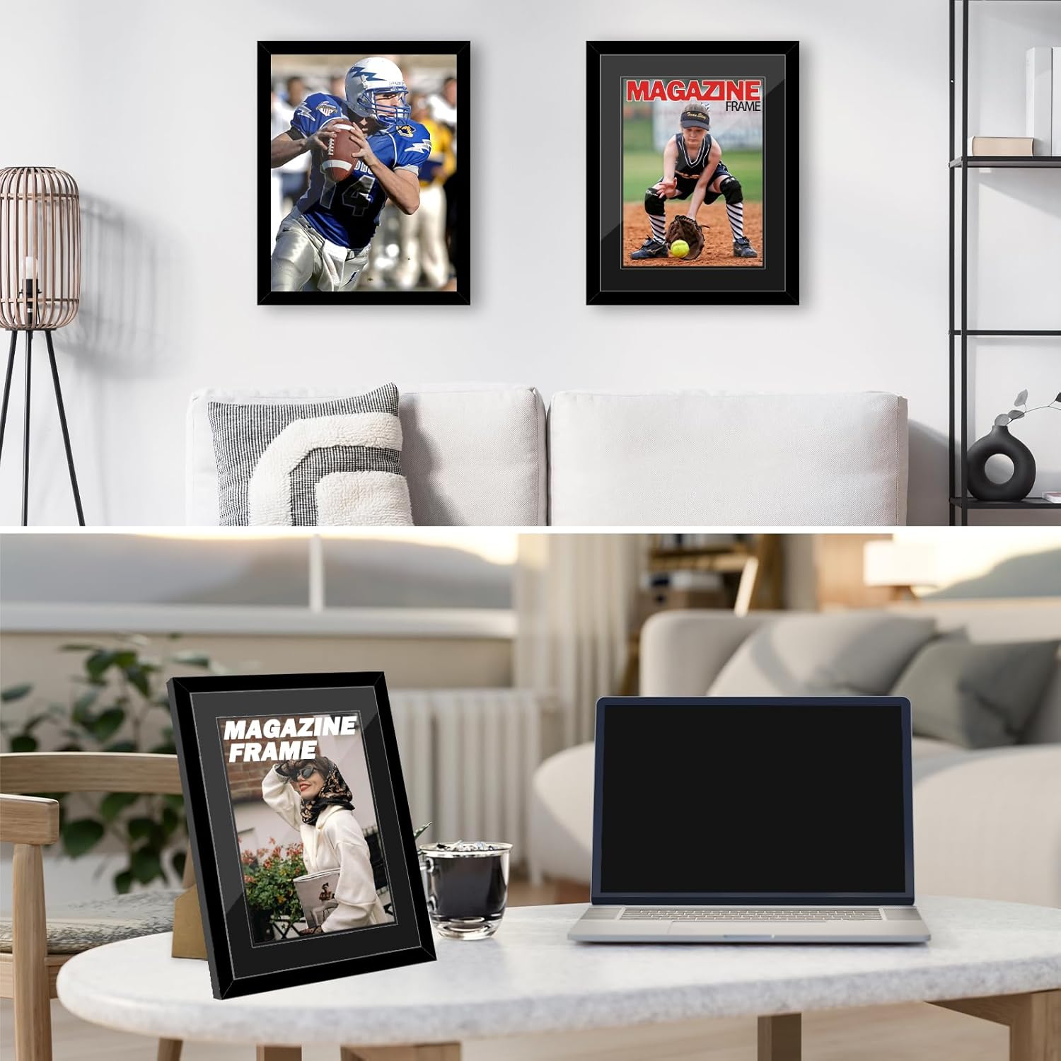 OMISHE 4 Pack Sports Magazine Frames, Fit 8.0x10.5 or 8.5x11.25 inch Magazine Display, Magazine Frames for Wall, Black, Black Mat