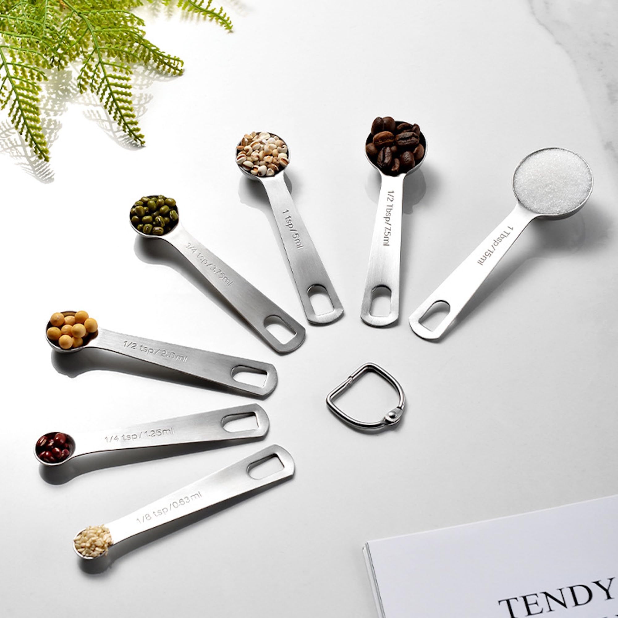 Set Di 7 Cucchiai Dosatori In Acciaio Inox, Misurini Metrici E UK, Con Anello Raccoglitore E Righello, Per Cucina E Forno - 4