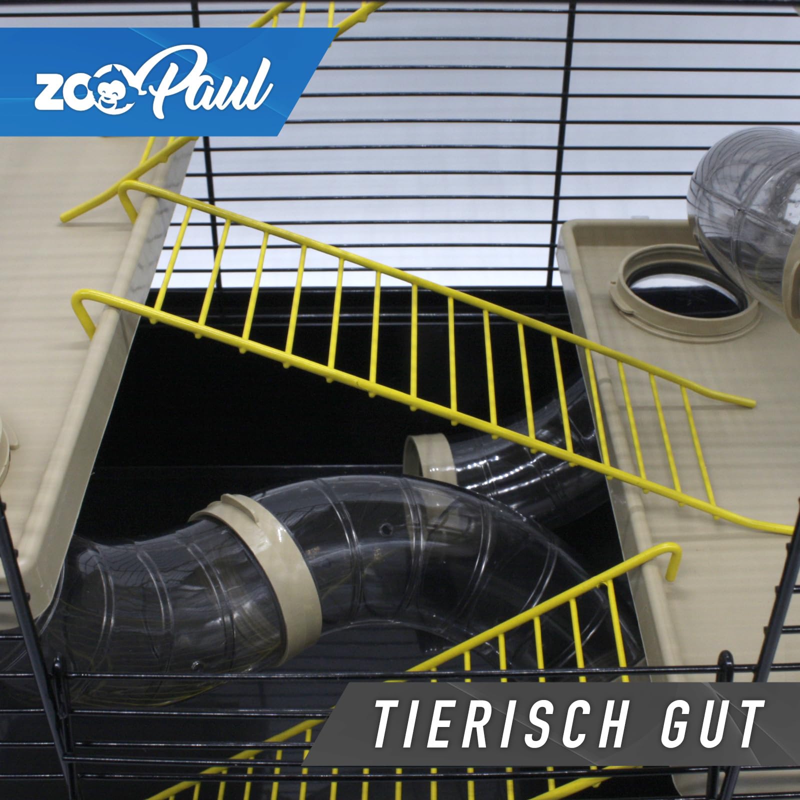 ZooPaul XXL Hamsterkäfig Nagerkäfig CH3 mit Zubehör Tunnelsystem Schwarz Beige für Maus und Hamster 67 x 49 x 32 cm
