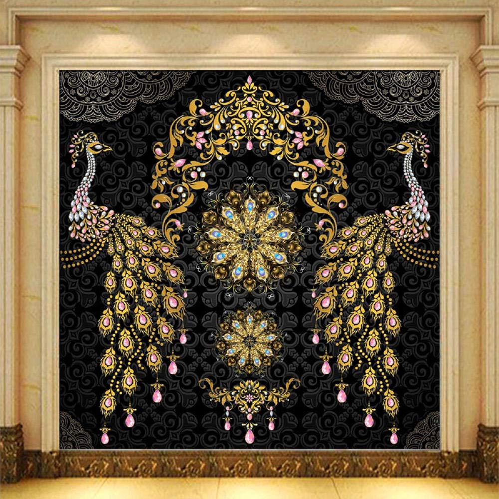 Papier Peint 3D Paon Or Noir pour agrandir une chambre sombre