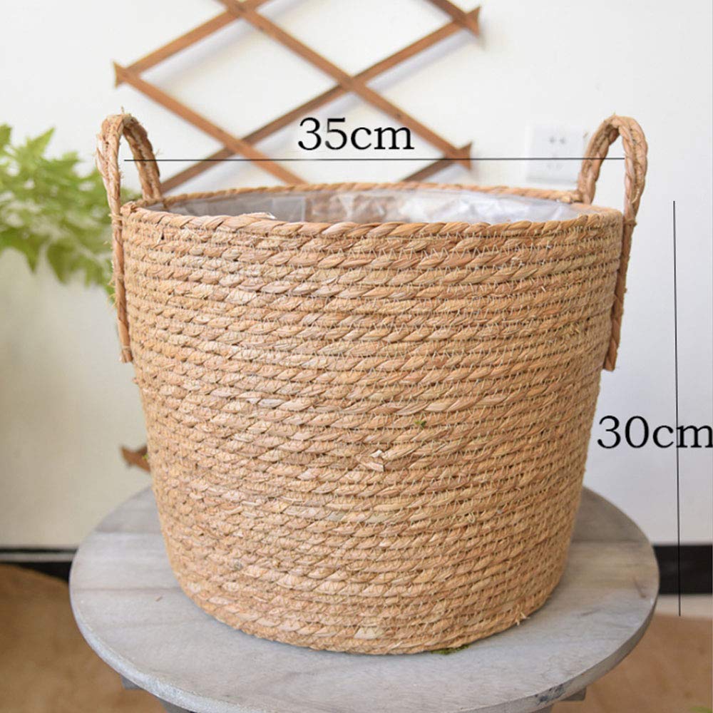 Diámetro de 35 cm, Maceta de Pasto Marino, recipientes de macetas Naturales, Cubierta de Maceta Tejida a Mano con Forro de plástico a Prueba de Fugas para Interiores y Exteriores,