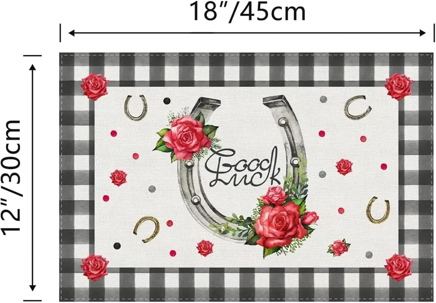 Horseshoe Rose Kentucky Horse Derby Placemats Set of 4 Festival Race Rustic 12×18"" for Kitchen Home Dining Table Decoration(4p)