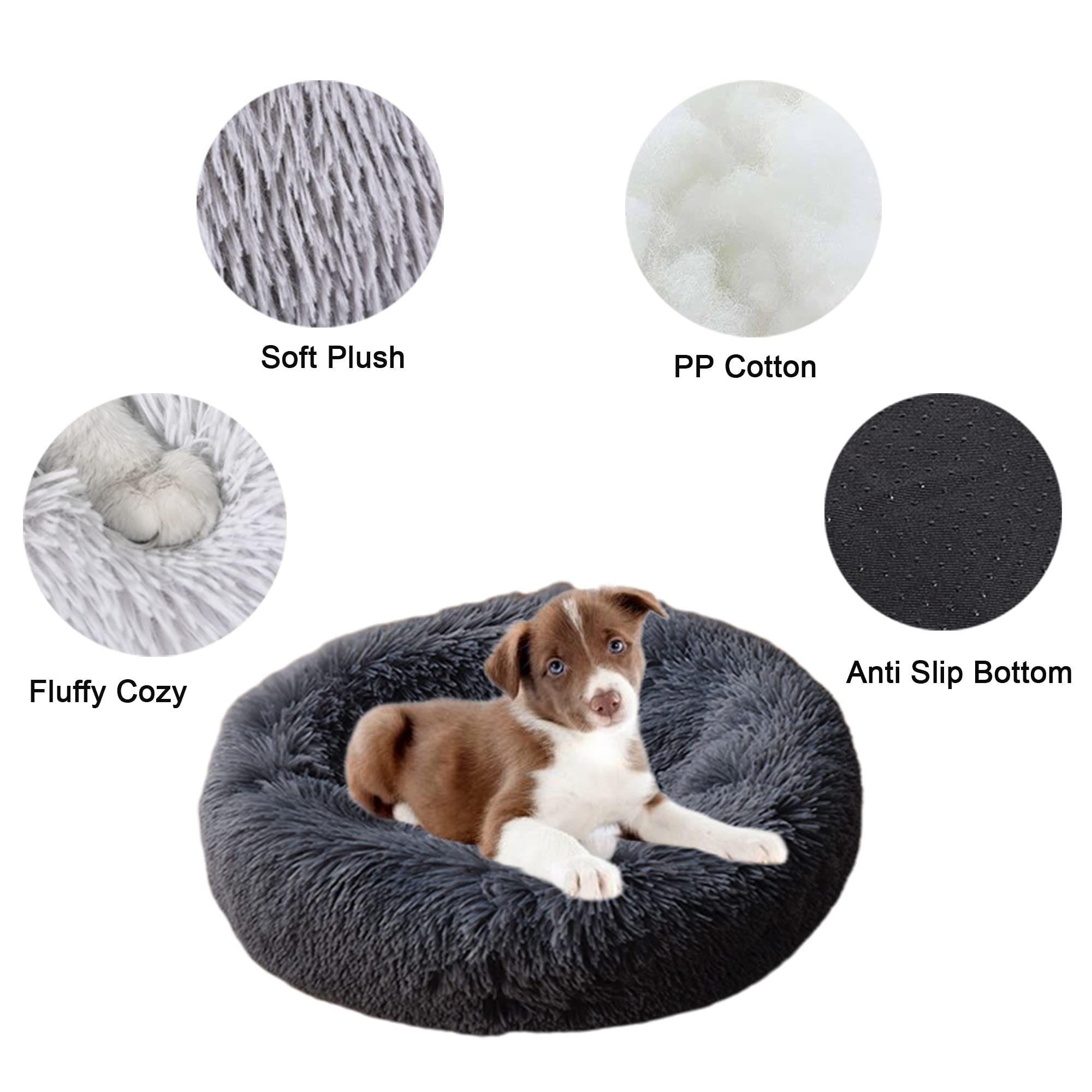 Letto Per Cani Rotondo Morbido Con Fondo Antiscivolo - Cuccia Peluche Per Cani E Gatti, 80 Cm, Marrone Chiaro - Foto 9