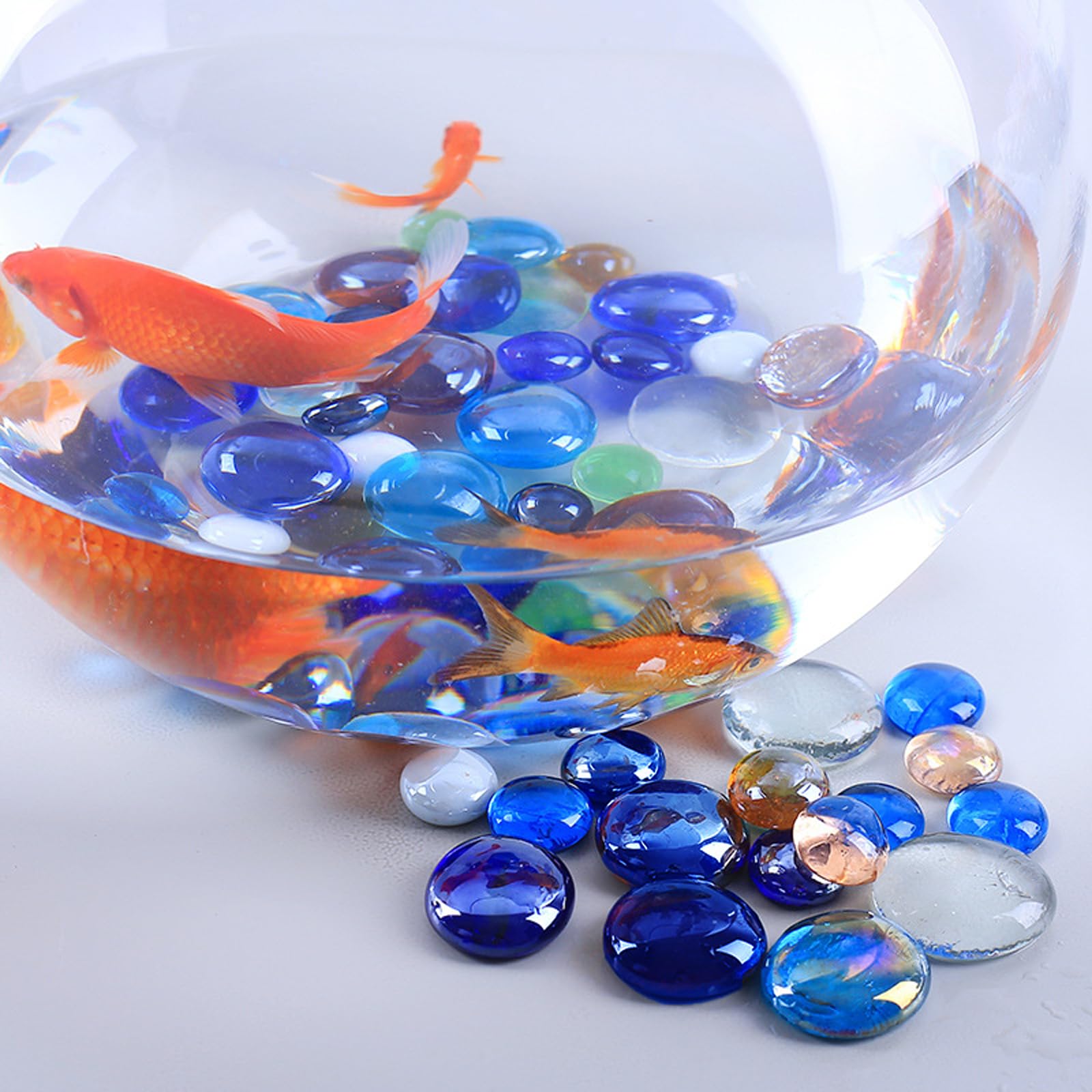 Glass Pebbles, 0.95KG Mixed Color Flat Marble Stones Beads - Image 3