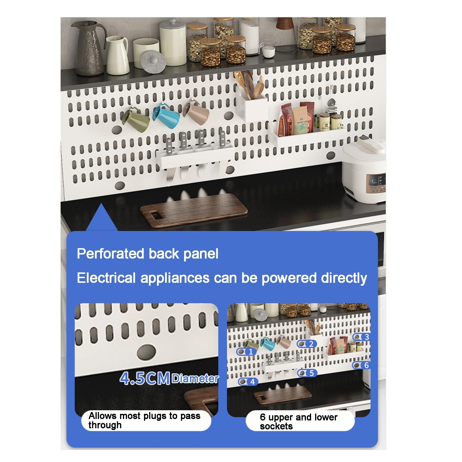 LYGXWJFC Scaffale portaoggetti per Isola Cucina con Pannello Posteriore Traforato e bancone Bar Woody & White 80x40x140 cm