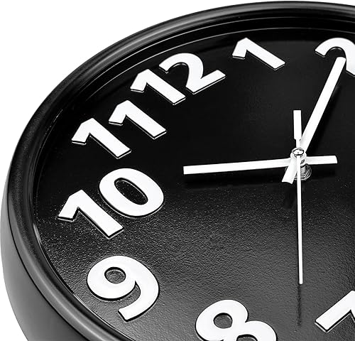 Miniatura 2 de Plumeet Reloj de pared de 12 pulgadas, funciona con pilas, cuarzo silencioso sin tictac, estilo moderno, adecuado para dormitorio, sala de estar,