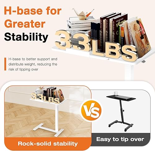 Miniatura 14 de Sweetcrispy Escritorio pequeño de pie con altura ajustable, soporte móvil para laptop con ruedas, estación de trabajo portátil para computadora con