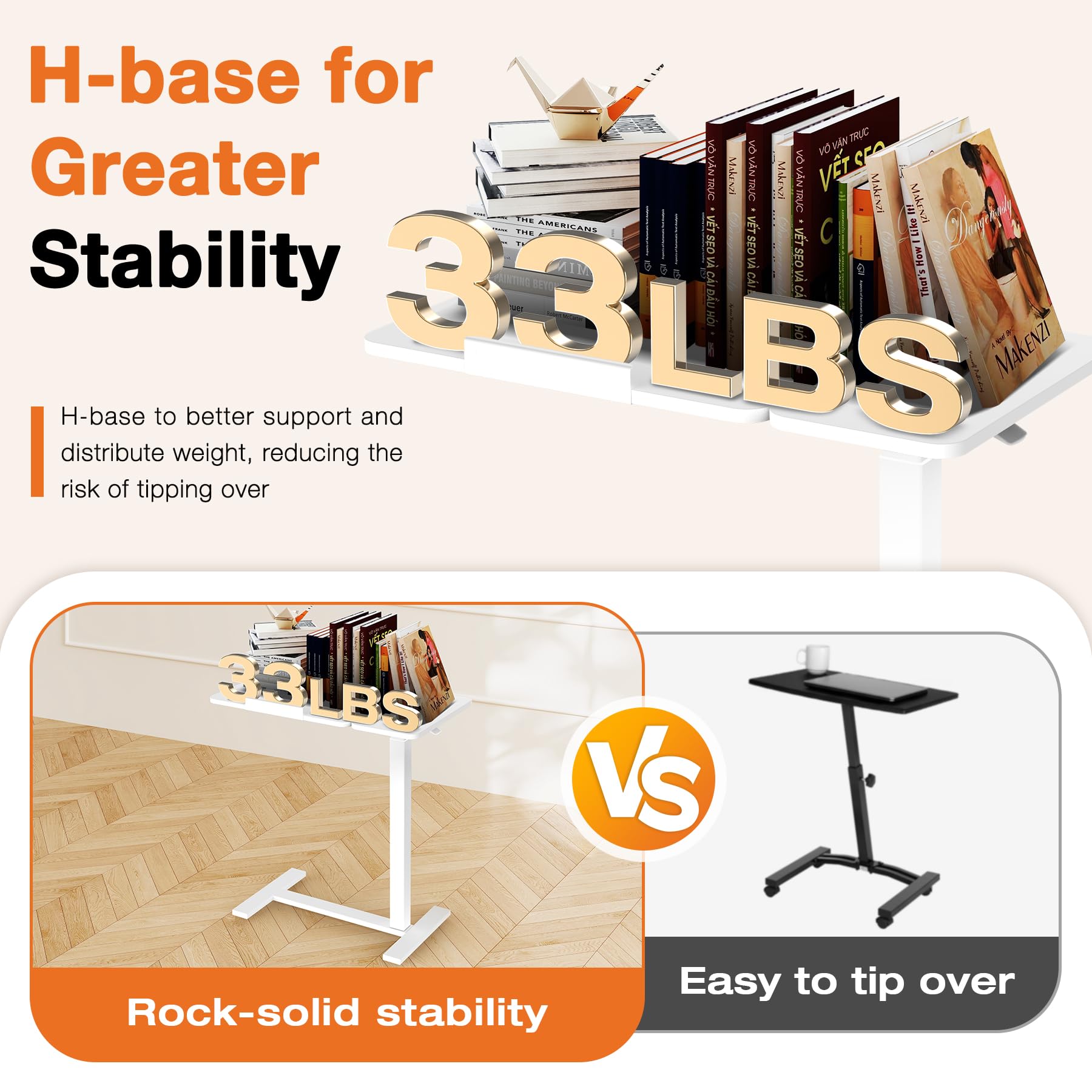 Sweetcrispy Small Standing Desk Rolling Table Adjustable Height Laptop Mobile Stand with Wheels Portable Computer Workstation with Tiltable — view 6