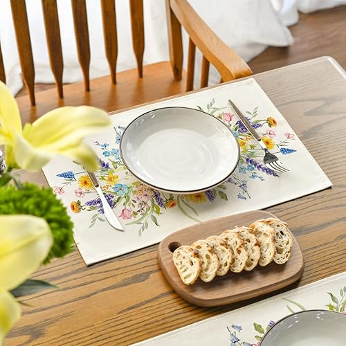 Miniatura 3 de Artoid Mode Bloom Flowers Tulip Spring - Juego de 4 manteles individuales de temporada de 12 x 18 pulgadas para decoración de fiestas, cocina,