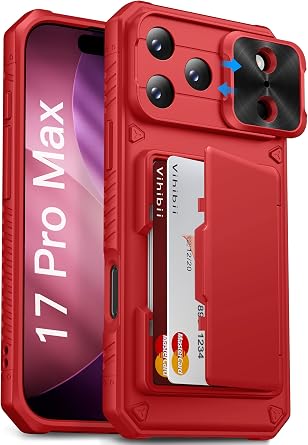 Vihibii for iPhone 17 Pro Max Case Wallet with Card Holder 4 Cards, Red