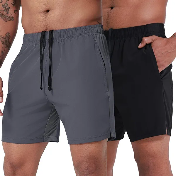 VPOS 2 Pack Men's Athletic Shorts 5/7 Inch Inseam, Mens Workout Shorts Lightweight Quick Dry Gym Running Shorts for Men