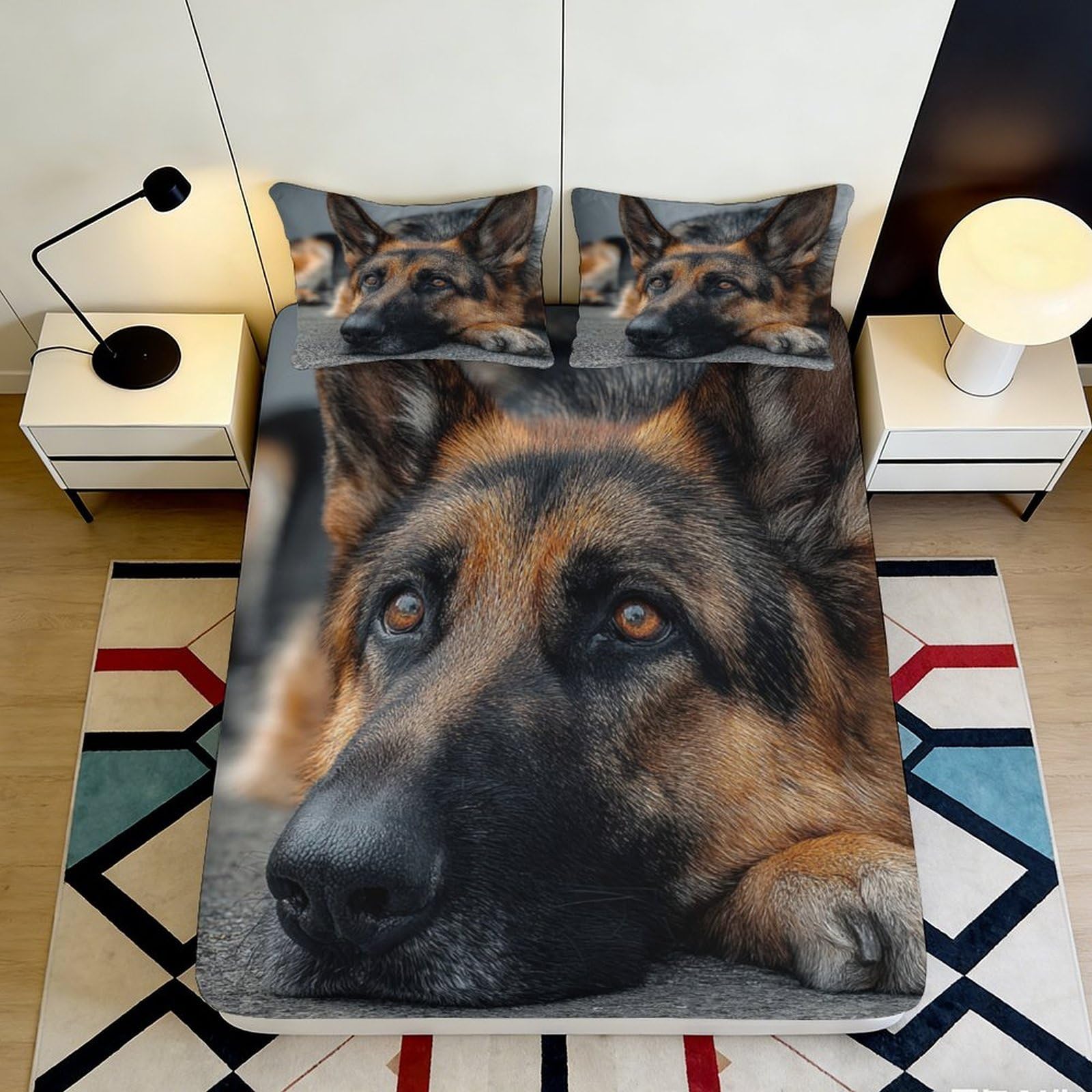 3D Printed German Shepherd Fitted Sheet Microfiber Bedroom Decor Dog Pattern Mattress Cover for Home Guest Room 200x200x25cm