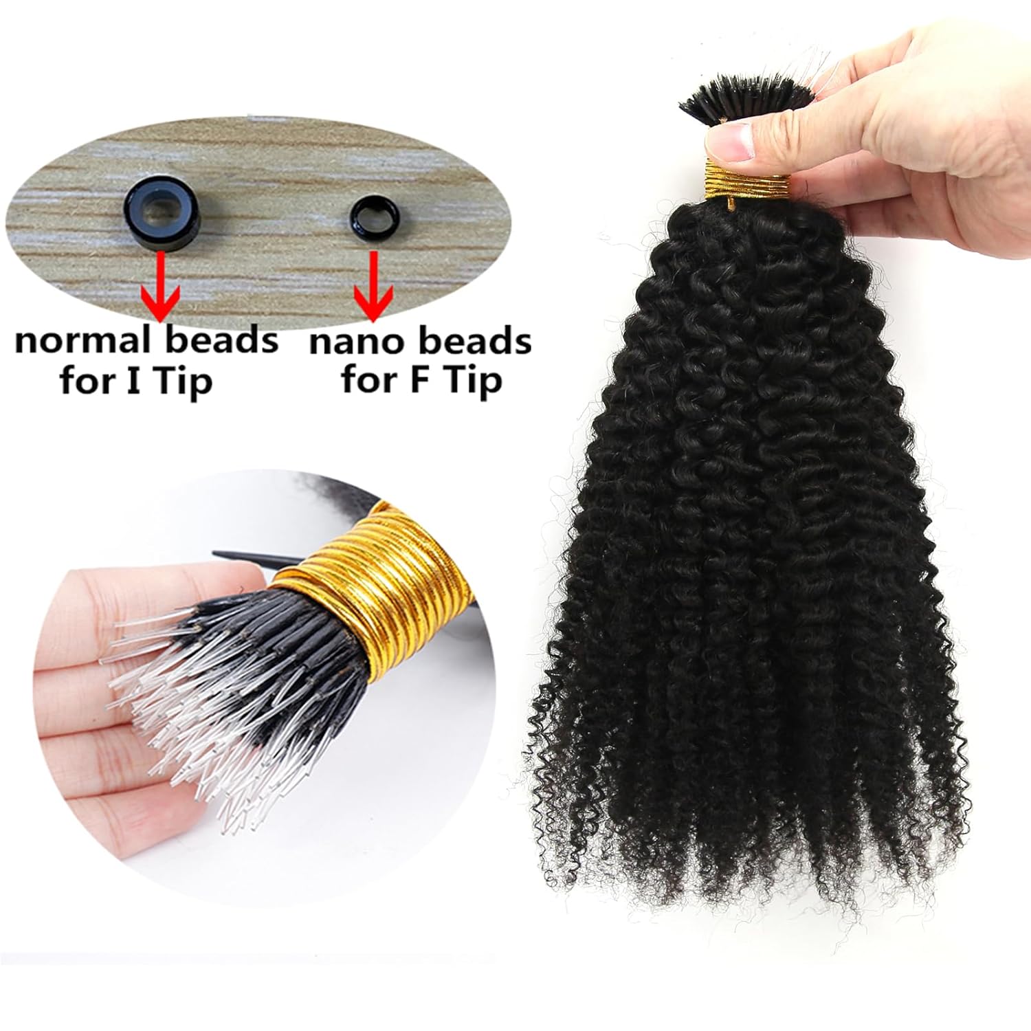 ZigZag Hair Afro Kinky Curly F Tips Microlink Human Hair Extensions 1g/strand 100g Plastic Fearther F Tips Bundles 4B 4C Nano Ring I Tip for Black Women (14 Inch, 4B 4C)