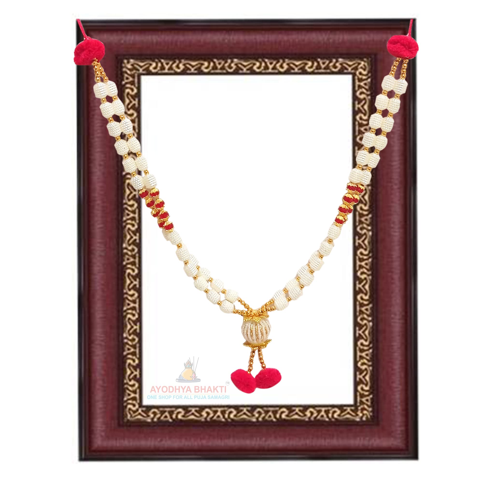 Ayodhya Bhakti Golden Moti Haar Necklace for Murti - Garland for God Idols, Har for Deity, Ganpati Kanthi, Mala for Photo Frame - Deity Ornament 2