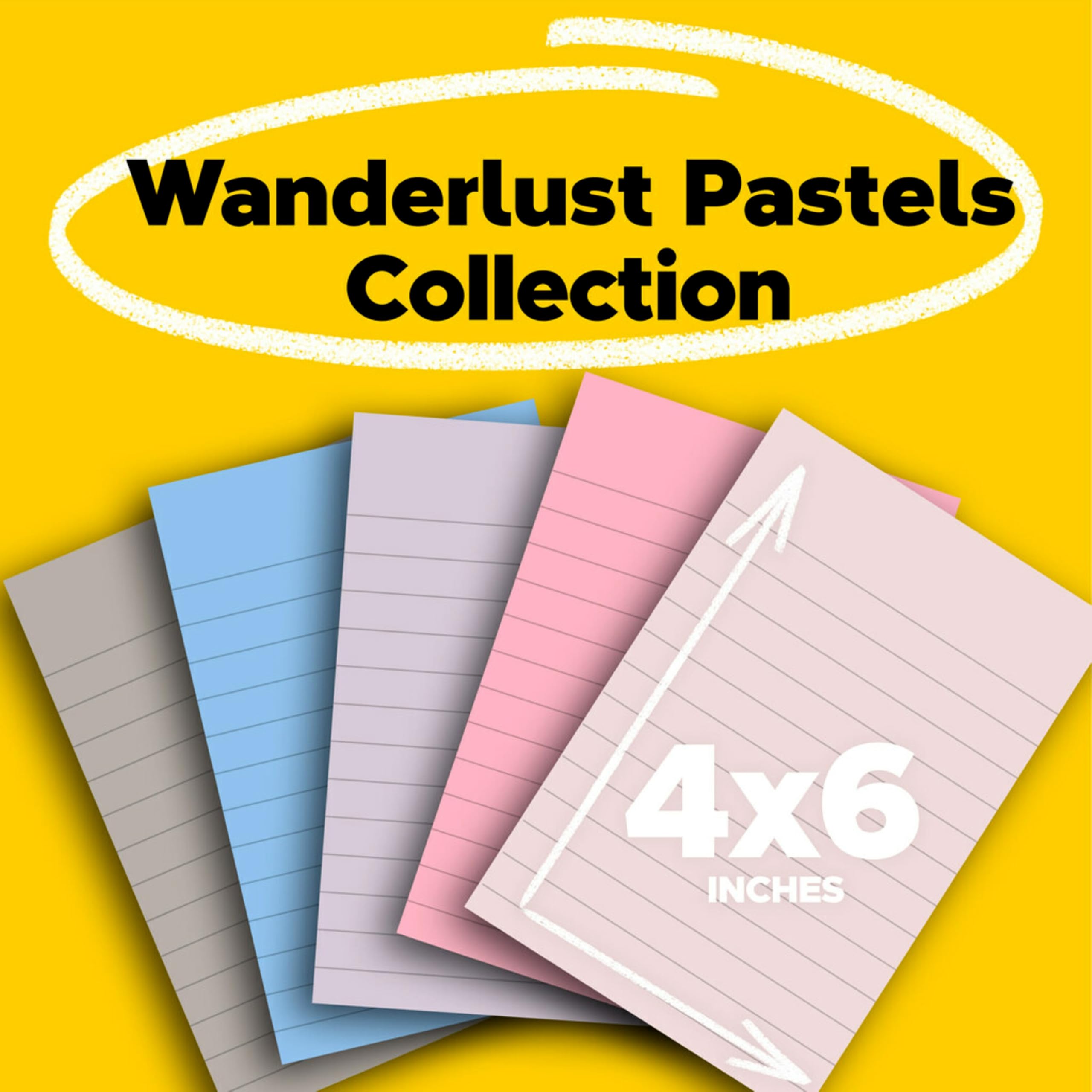 Post-it Super Haftnotizen, 100 % recyceltes Papier, liniert, 10,2 cm x 15,2 cm, 8 Blöcke, 45 Blatt pro Block, Wanderlust-Pastelle, Neujahrsorganisation oder Schulbedarf des zweiten Semesters