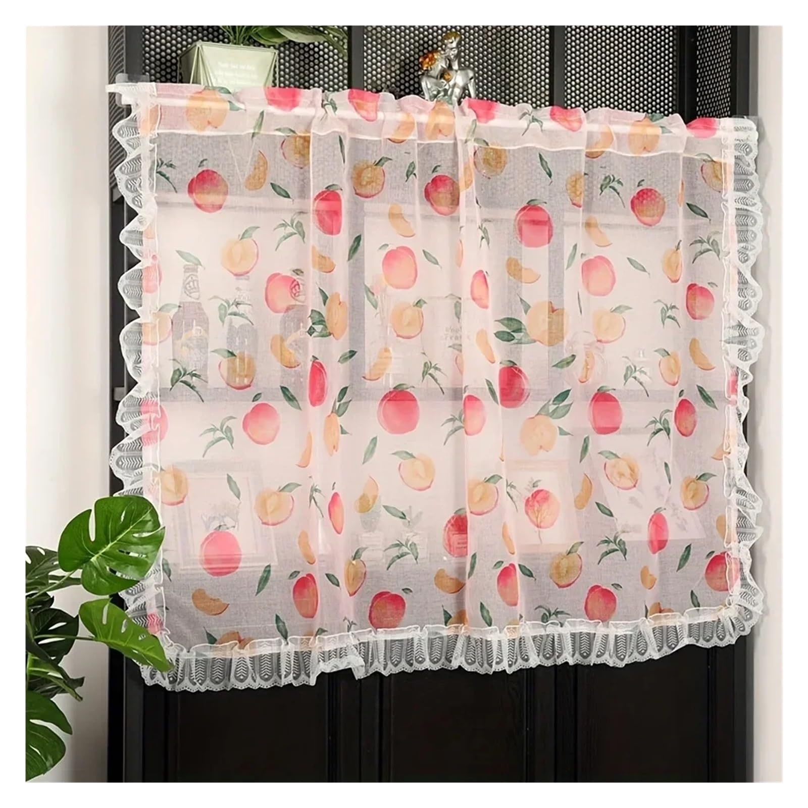 Landhausstil Kurzgardine Kurze Vorhänge Tiers Rüschen Spitze Sheers for Zimmer Küche Halb Fenster(Yellow,1 Panel W100xH80cm)