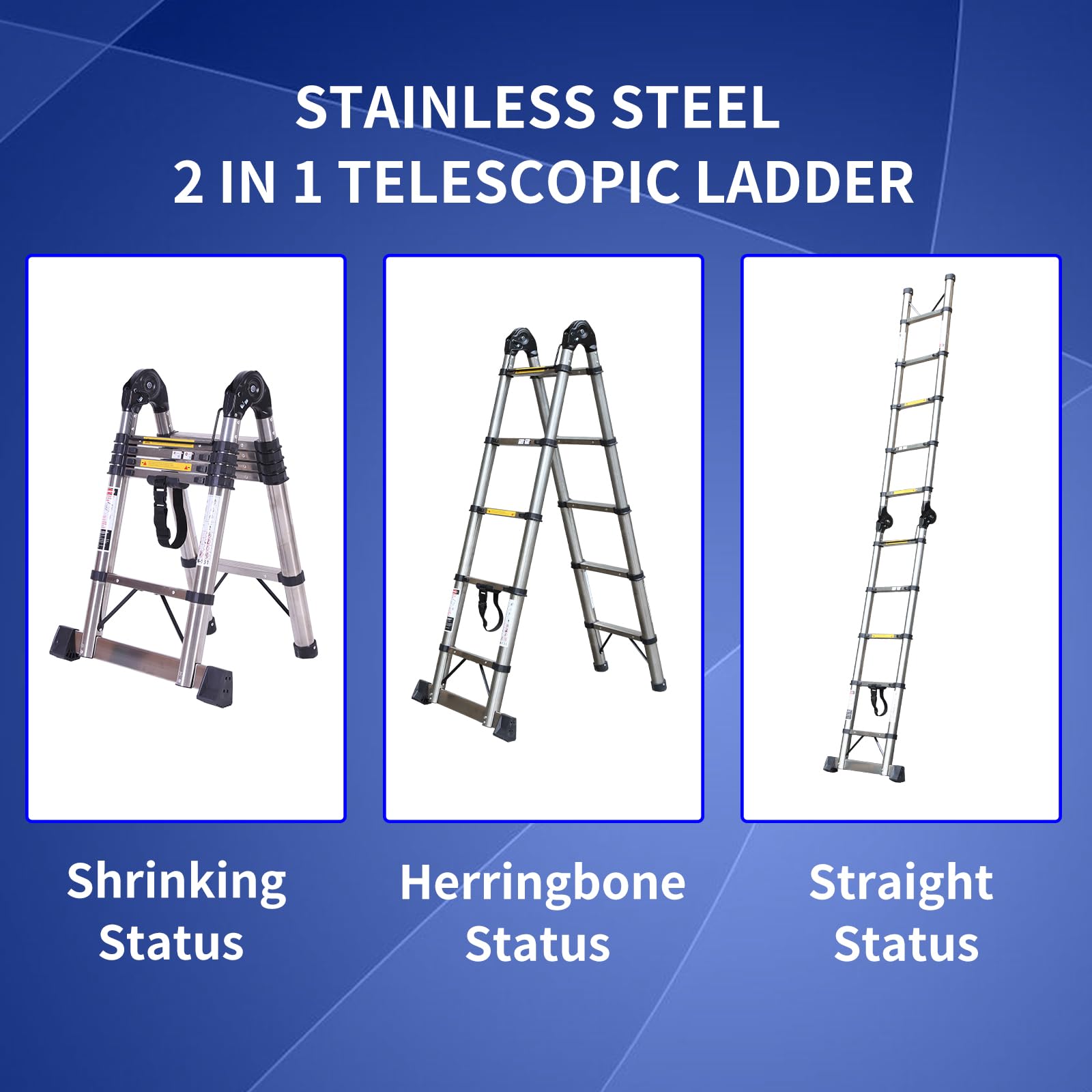 3,2 m (1,6 m + 1,6 m) Teleskopleiter, Aluminium, Teleskopisch, Mit Mobilen Rollen Und Stabilisator, Tragbar, A-Rahmen, Multifunktional, Tragfähigkeit 150 Kg (Silber)