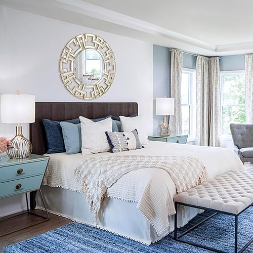 Miniatura 7 de Chende Espejos redondos para decoración de pared, espejo de pared dorado de 32 pulgadas con marco de vidrio, espejo decorativo moderno con marco de