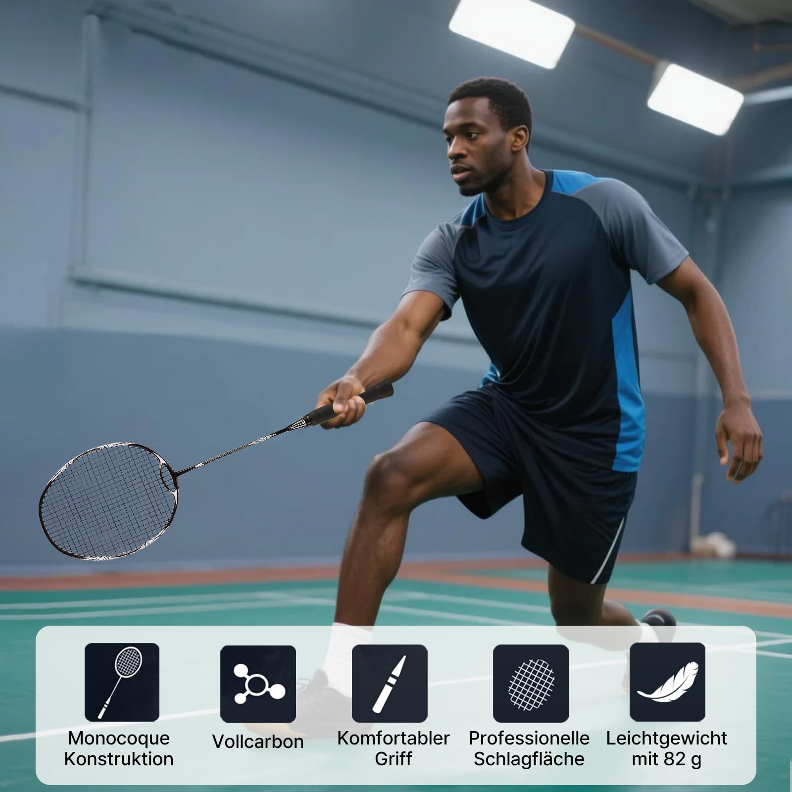 Badminton SchläGer,FederballschläGer,Vollcarbon-Ultraleichter 82g ProfischläGer,EinschließLich 1 SchläGer Und 1 Balltasche,Geeignet FüR TäGliche Fitness- Und TrainingswettkäMpfe