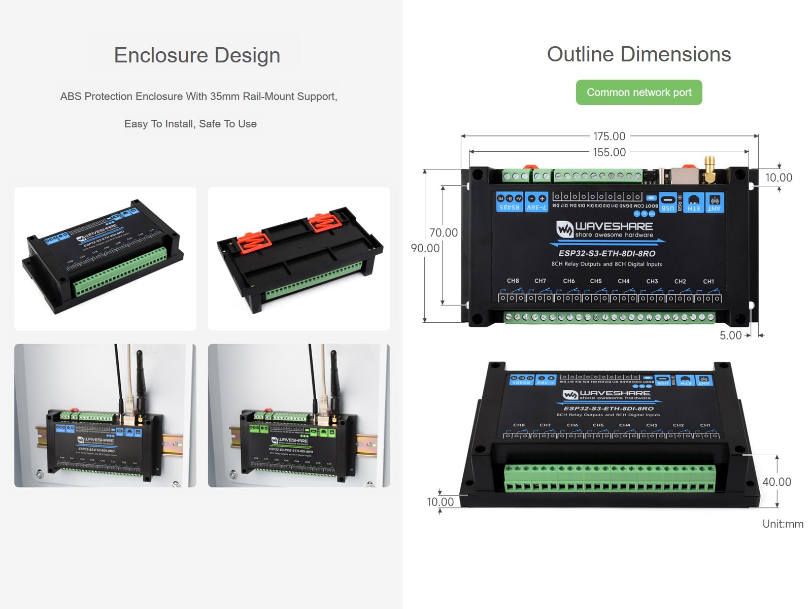 Módulo de relé WiFi industrial ESP32-S3 de 8 canales, RS485 integrado, entrada digital, relé, puerto Ethernet y múltiples circuitos de protección de aislamiento, soporta RS485 y control remoto