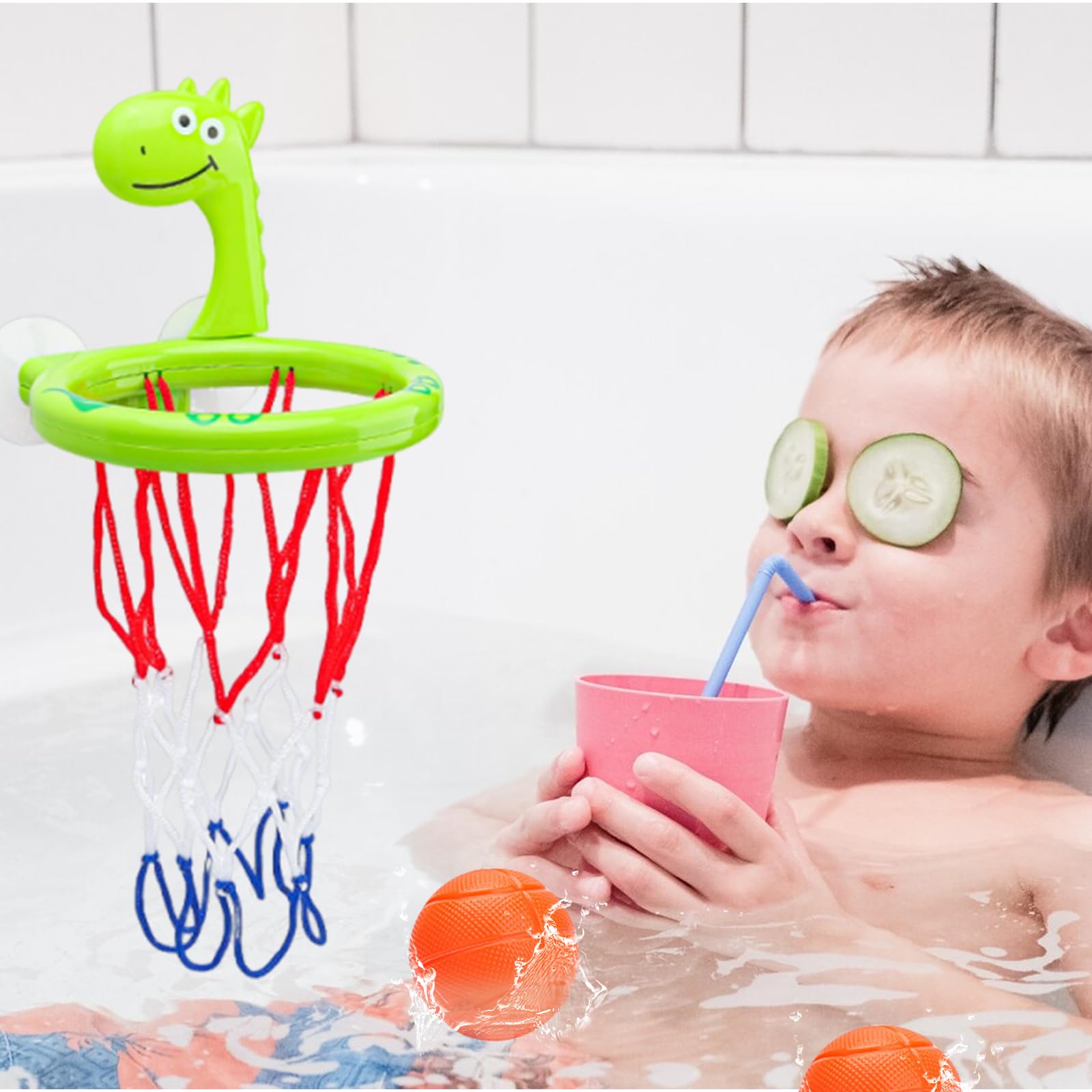 Canasta De Baloncesto Para La Bañera Con Ventosa – Mini Aro Con 5 Bolas, Juguete Acuático Para Niños Y Niñas