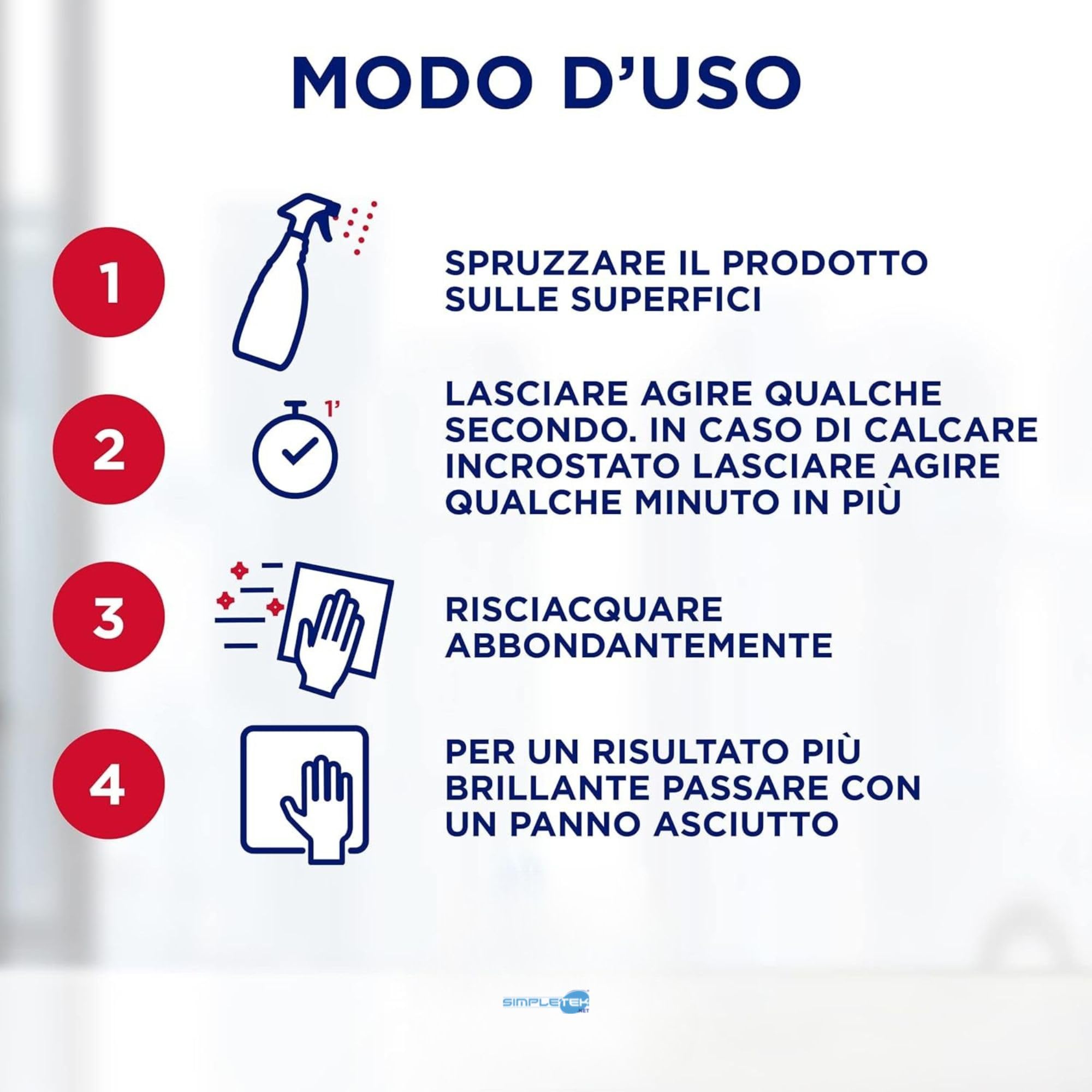 SIMPLETEK - Spray detergente 650ml | Scioglie il Calcare Ostinato | Formula in Schiuma con Barriera Protettiva | Eco-Flacone [12 pezzi]