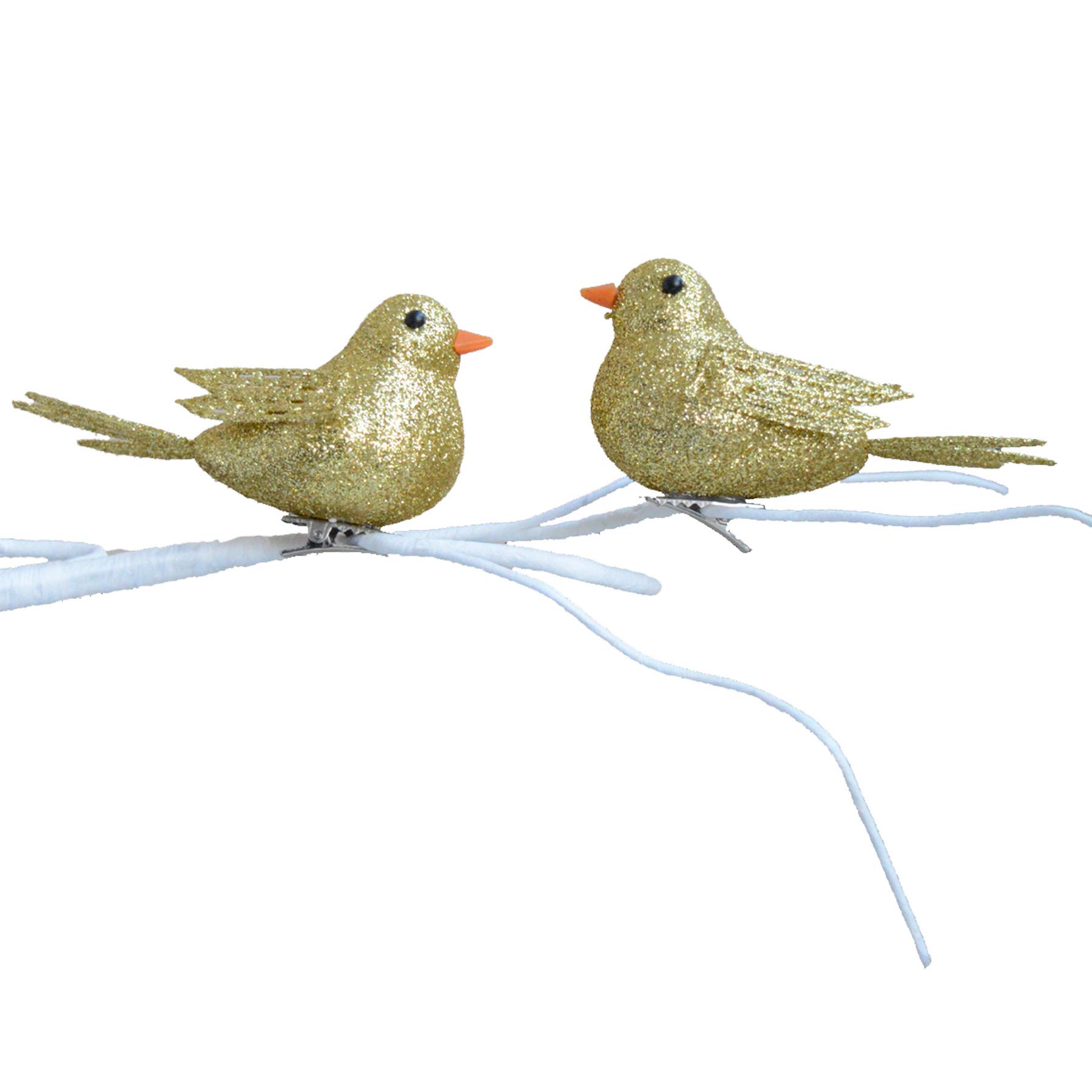 Davies Gold Glitter 10Cm 2 Pack Clip On Birds Christmas Tree Decoration