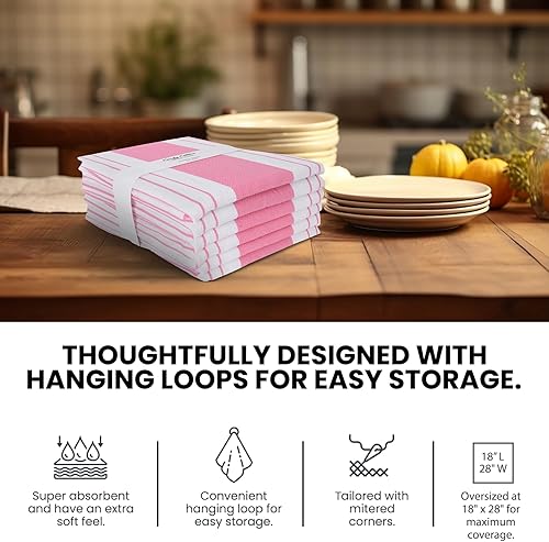 Miniatura 5 de Juego de 6 toallas de cocina con diseño moderno de banda central, diseño bohemio, a rayas, absorbentes, festivo, regalo, juego de 6 paños de cocina