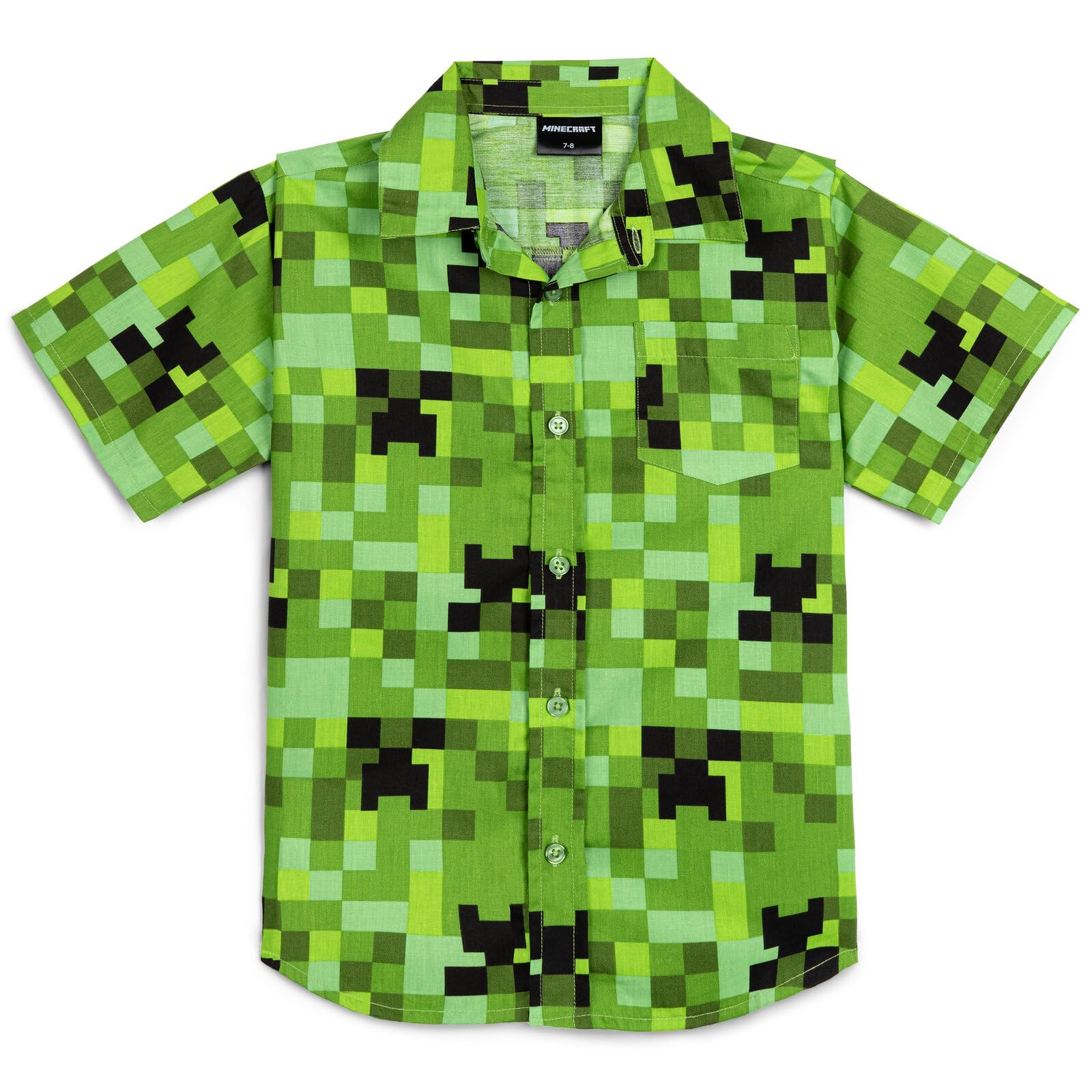 Minecraft Creeper Kurzärmeliges Hemd mit Knopfleiste