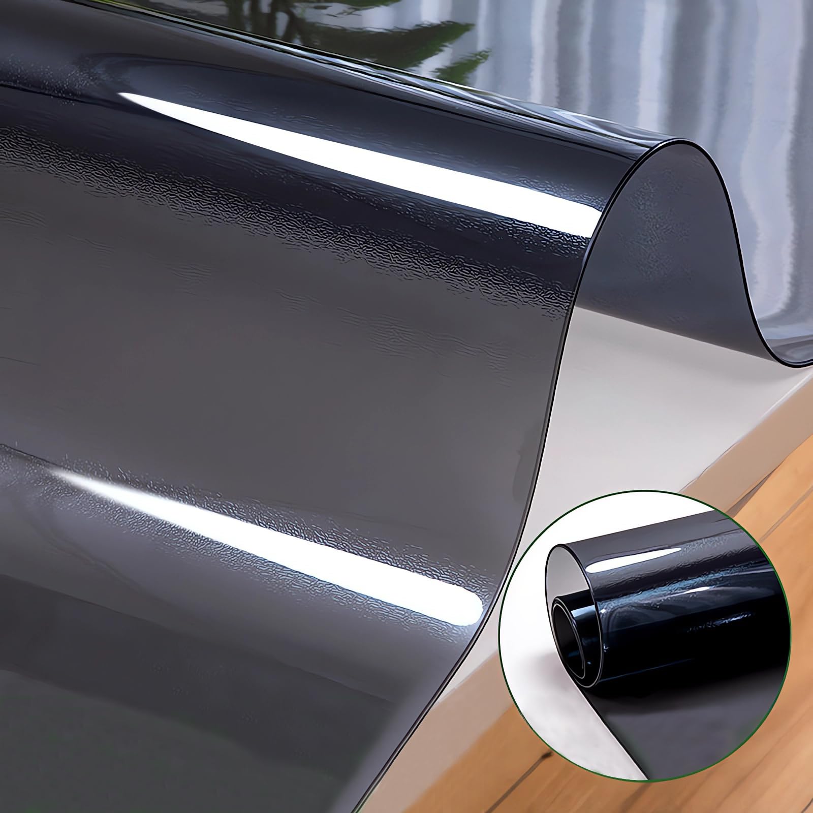 Clear Black Table Cover/Protector,95x180cm Transparent PVC Wipeable Table Cloth Waterproof Durable,Tablecloth 2mm Thick Easy to Cut Table Protectors for Dining Room Tables,Rectangle