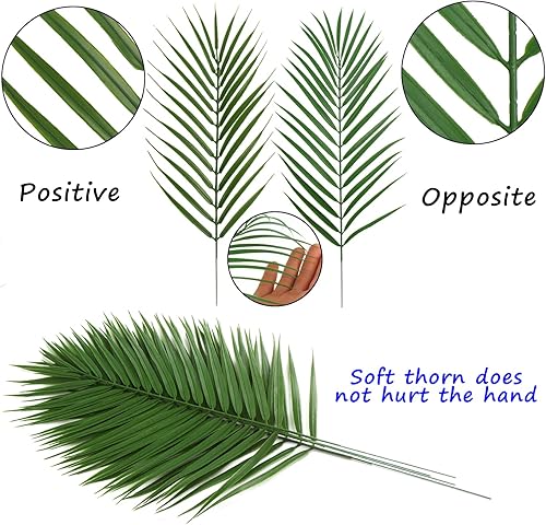 Miniatura 10 de CCINEE 24 hojas de palma artificiales verdes, hojas de Monstera sintéticas, hojas de safari con tallos para el hogar, fiesta hawaiana Luau, selva,