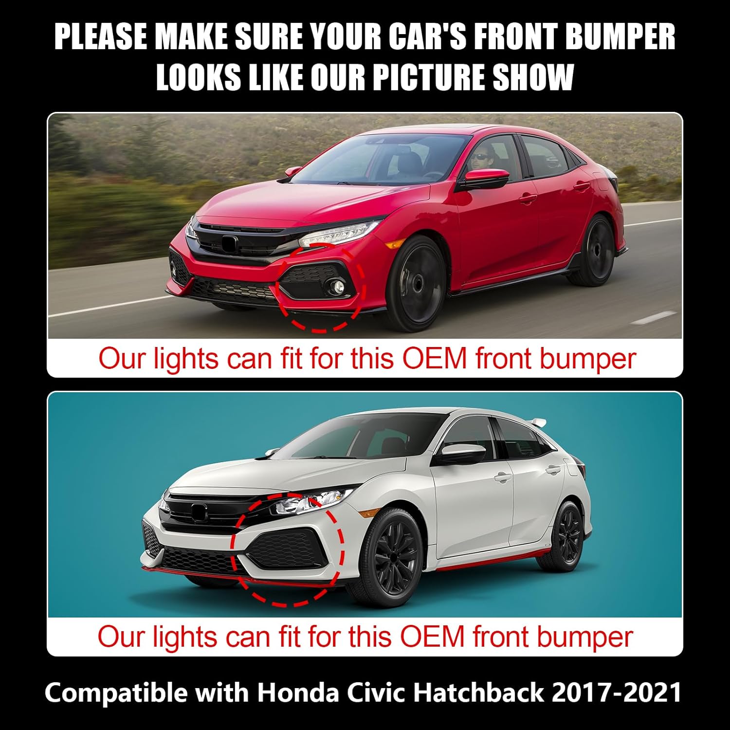LED Fog Lights White Daytime Running Lights (DRL) Amber Turn Signal Lights Compatible with 2017-2021 10th Gen Honda Civic Hatchback