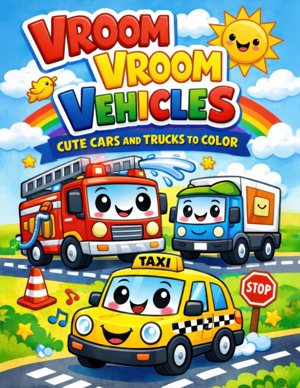 Vroom Vroom Vehicles Coloring Book for Kids – Cute Cars, Trucks, Trains, Buses & Emergency Vehicles Coloring Pages for Boys & Girls Ages 3–8: Fun & ... Transportation Designs | Large 8.5 x 11 Inch