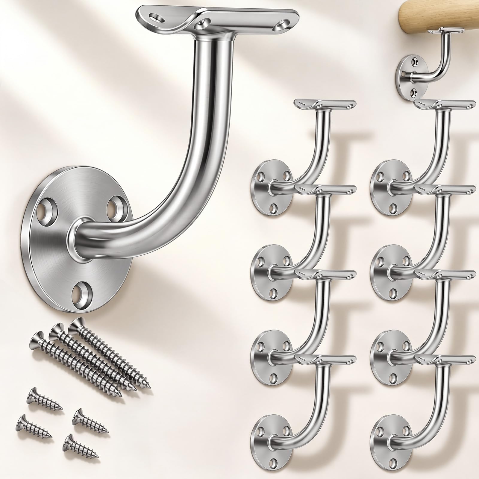Tudomro 10 Pcs Staircase Handrail Brackets for Indoor Stairs 2.9'', Silver