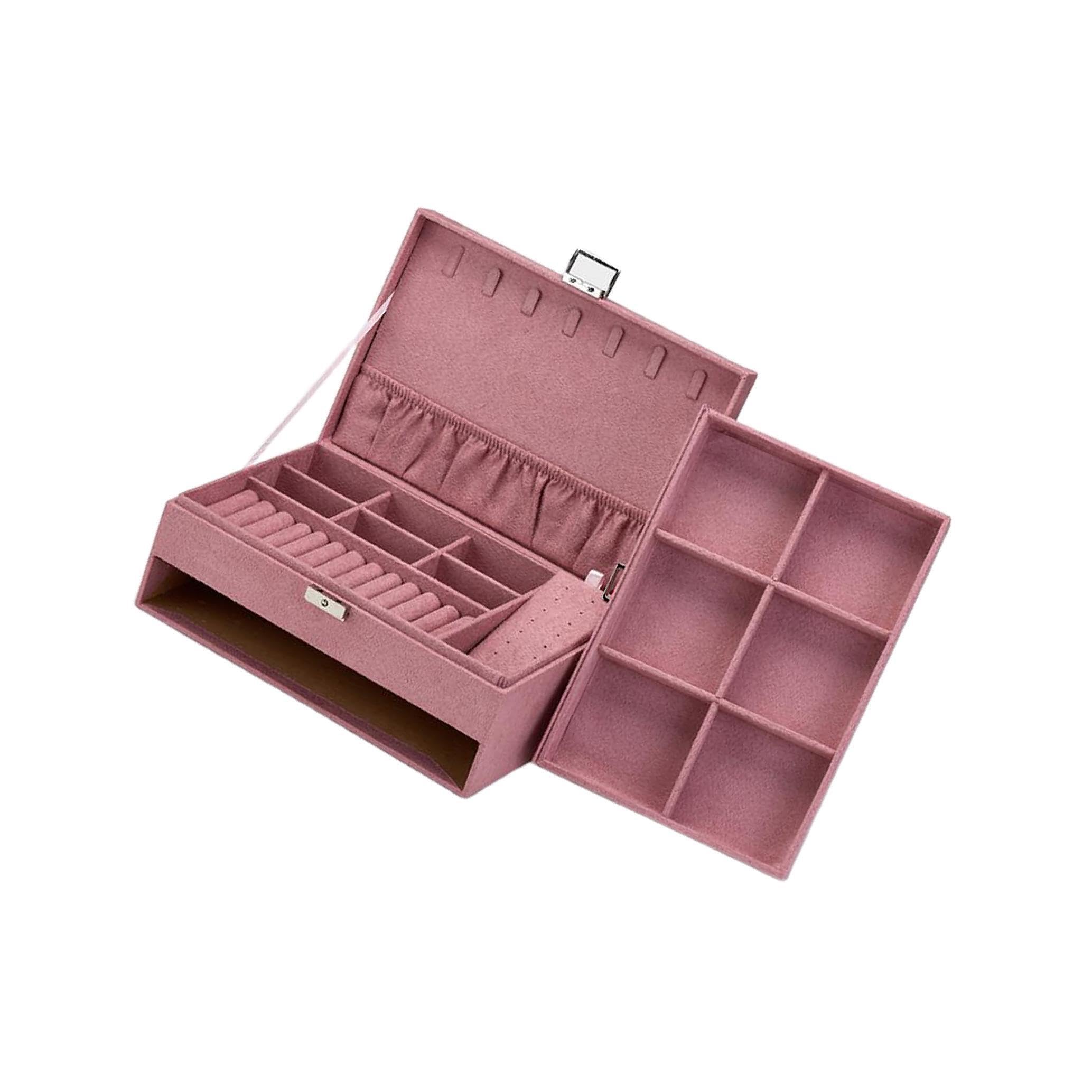 ALCXAZS Stylish Velvet Jewelry Organizer for Earrings Necklaces and Watches Box Storage, Pink, 27x19x11cm