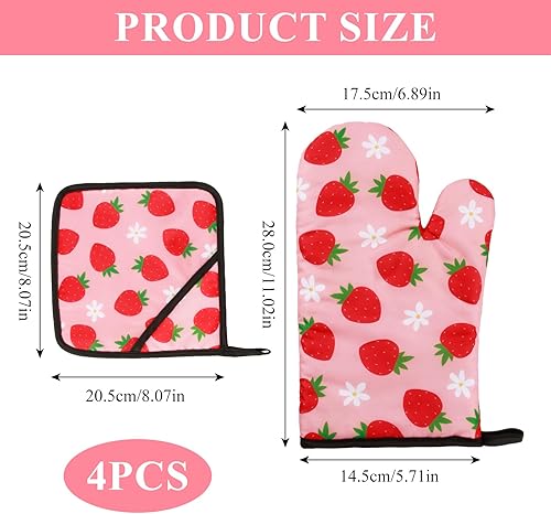 Miniatura 2 de Juego de 4 manoplas de horno de fresas PSC, decoración de accesorios de cocina de fresa, resistentes al calor para cocinar, hornear, asar a la