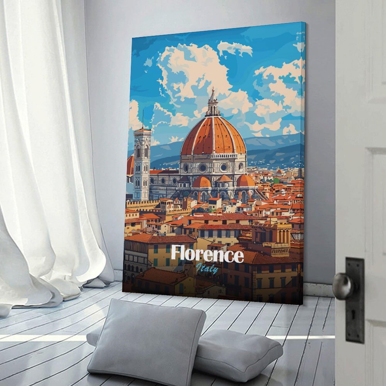 Junmoney Hanging Wall Art Florence, Italy Skyline, 20x30inch(50x75cm), for Wall Displays, Bedrooms Or Room Updates, Wall Decor Suited to Curated Displays