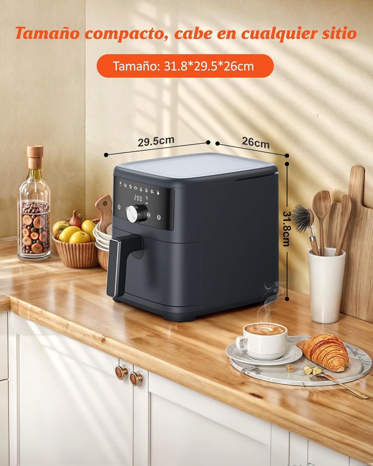 Diagram showing Innsky Airfryer dimensions and clearance requirements