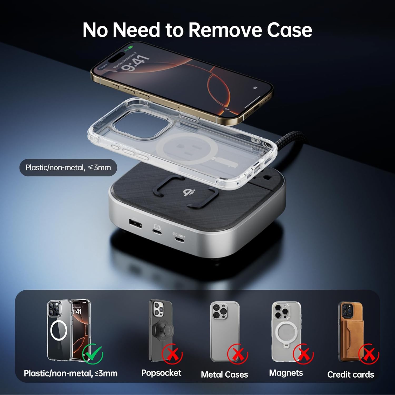 GaN Multi Charging Station 67W, 6 in 1 iPhone Charging Station with USB Ports, 2AC Outlets, 1 USB A & 2 USB C Ports, Desktop Phone Charger for iPhone14/13/12/11/X/Samsung/Android, Grey