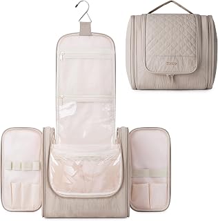 Neceser colgante para mujer, bolsa de maquillaje de viaje acolchada | Bolsa de baño de viaje para artículos de tocador de tamaño completo, cuidado de la piel, separación en seco y húmedo, múltiples compartimentos, regalos, gran capacidad