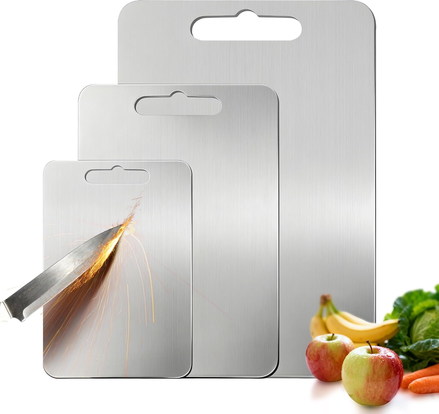 100% Titanium Cutting Board for Kitchen - Dishwasher Safe Chopping Boards with Handle, Reversible Charcuterie Board for Home Counter Outdoor Camping Housewarming Gifts for Women (3 PCS)