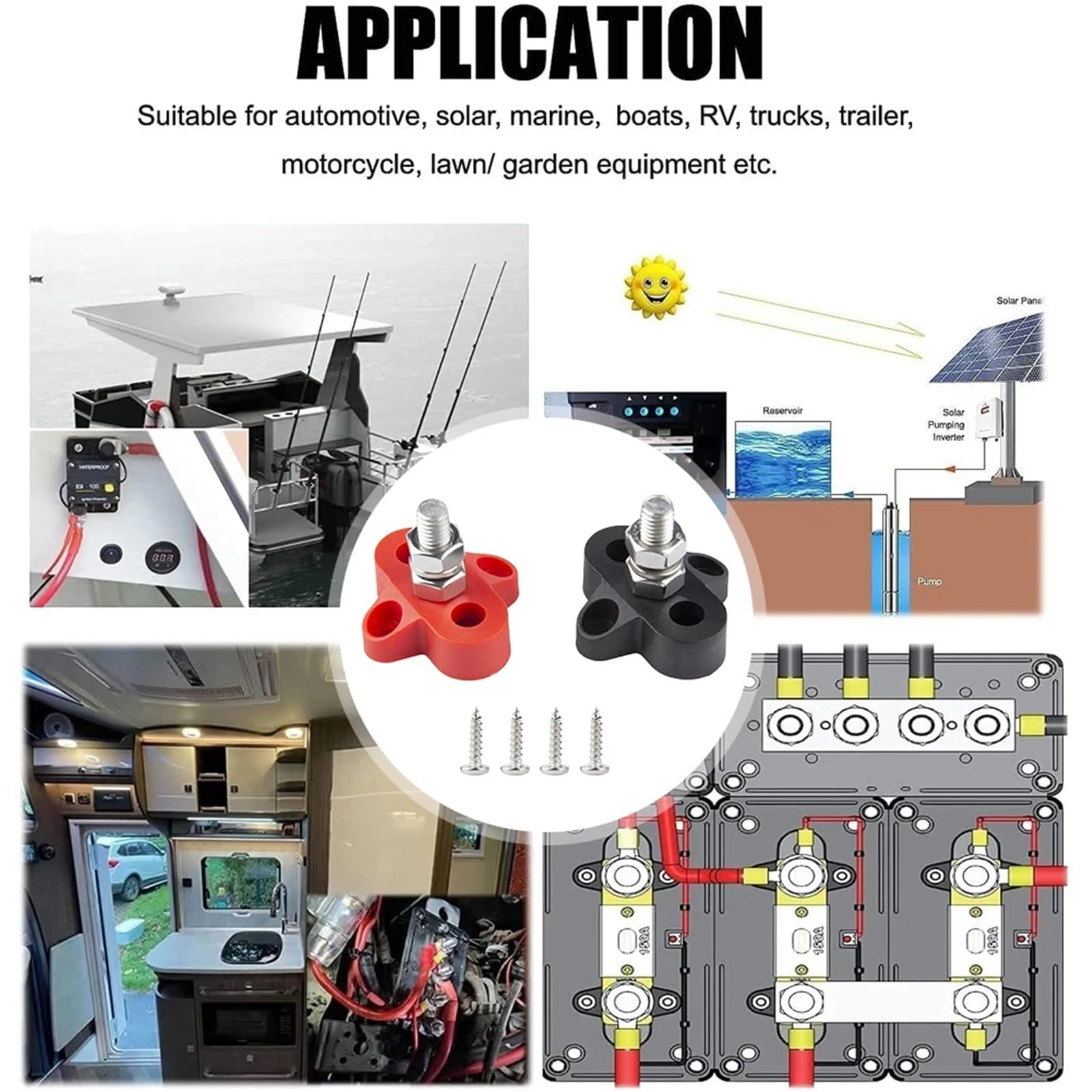 2-teiliges Klemmenblock-Bolzen-Kreuzungspfosten-Set, Einzel-/Doppelbolzen, 48 V, isolierter Verbindungspfosten M8 for Auto, Marine, Auto, Anhänger, Wohnmobil, Boot Sammelschiene Verteilerblock(Double
