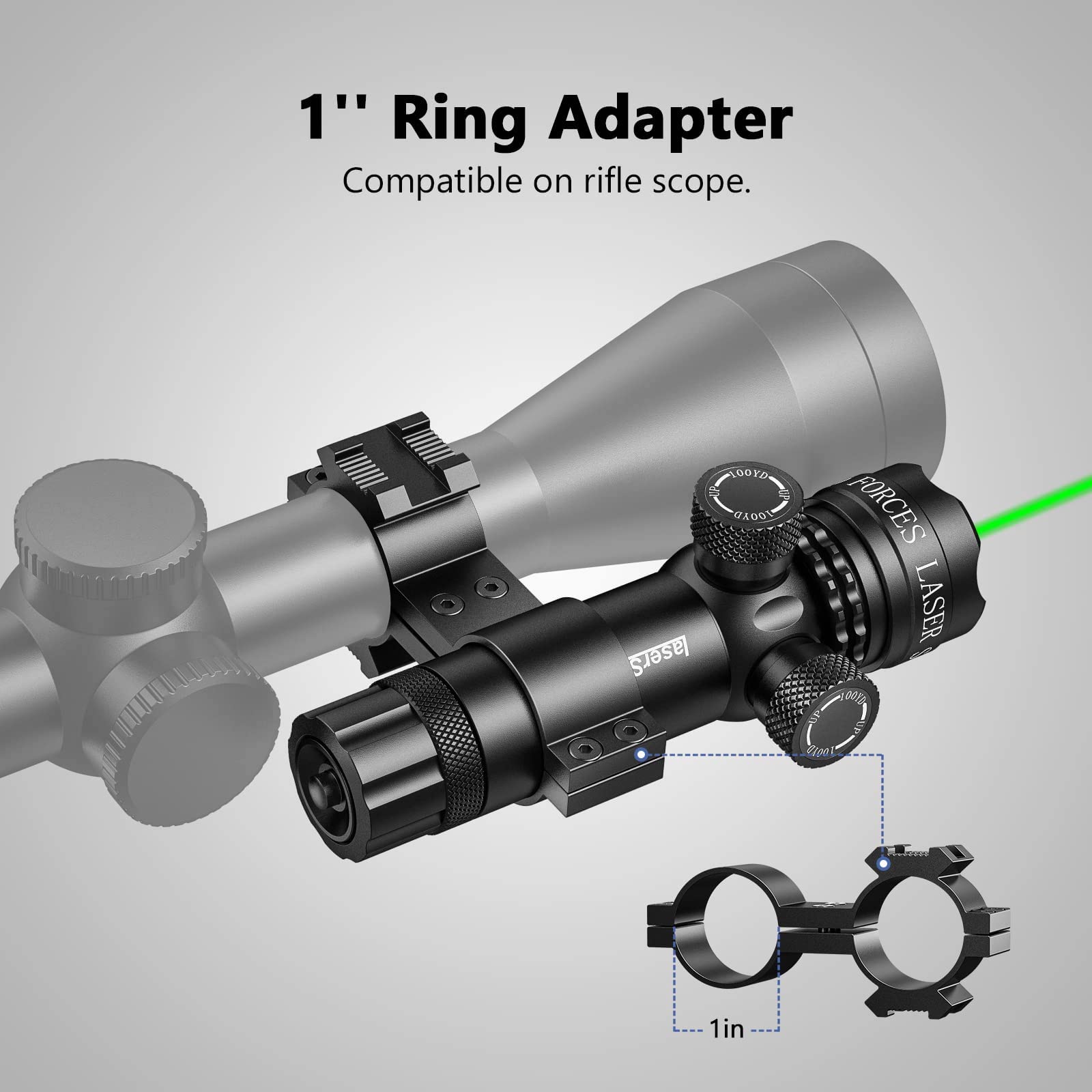 KinZon Lunette de visée Laser Vert/Rouge Tactique 532nm avec Support Picatinny 20mm et Adaptateur de Support d'anneau, pour Fusil Chasse et Airsoft