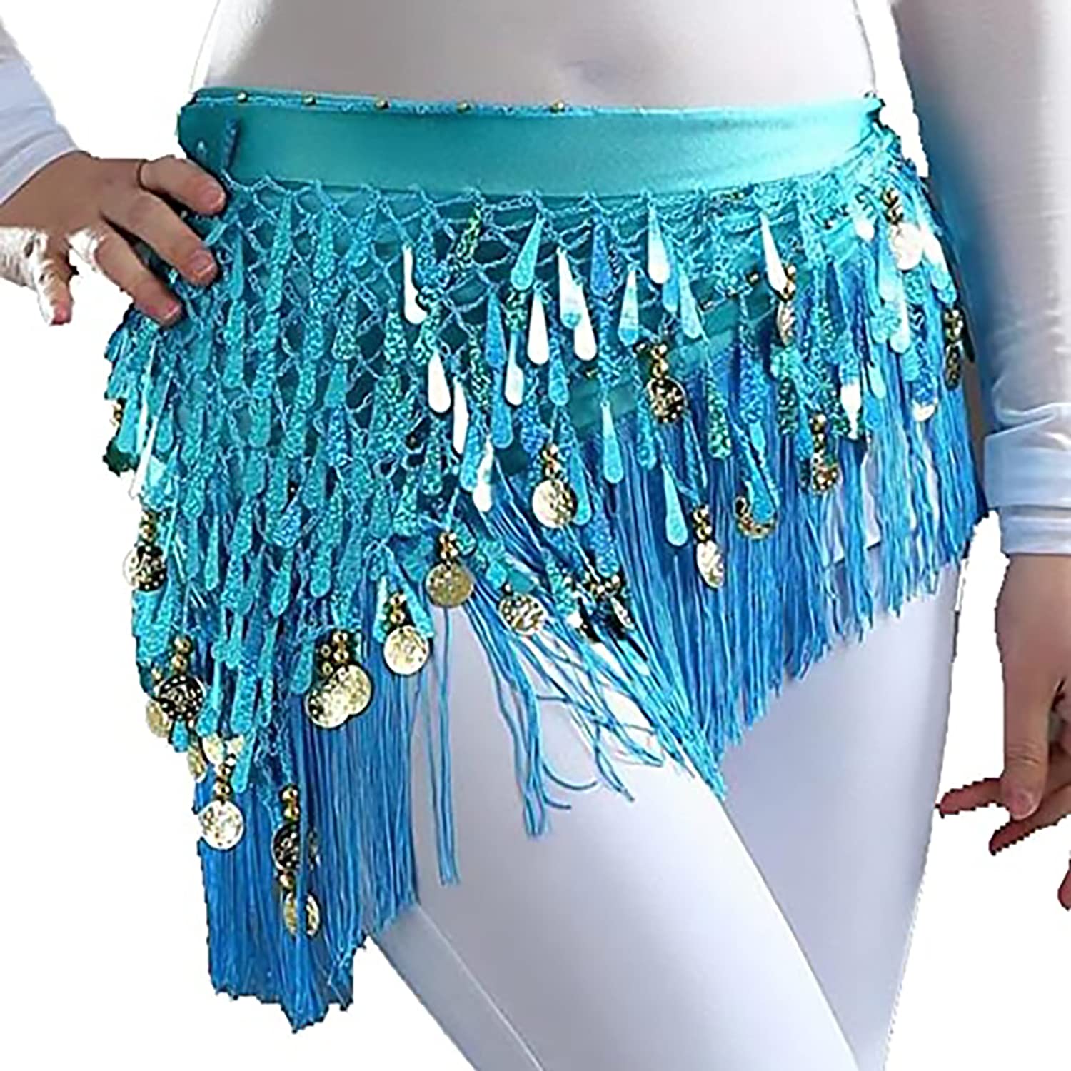 vritraz Women's Chiffon Belly Dance Hip Scarf Waistband Belt Skirt Mixed Colors Sequence Beads and Coins-picture-16