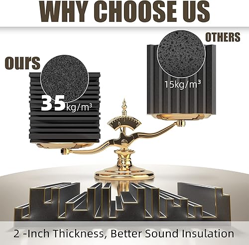 Miniatura 3 de Paquete de 12 paneles de espuma autoadhesivos a prueba de sonido, paneles acústicos de 12 x 12 x 2 pulgadas con alta densidad, espuma decorativa