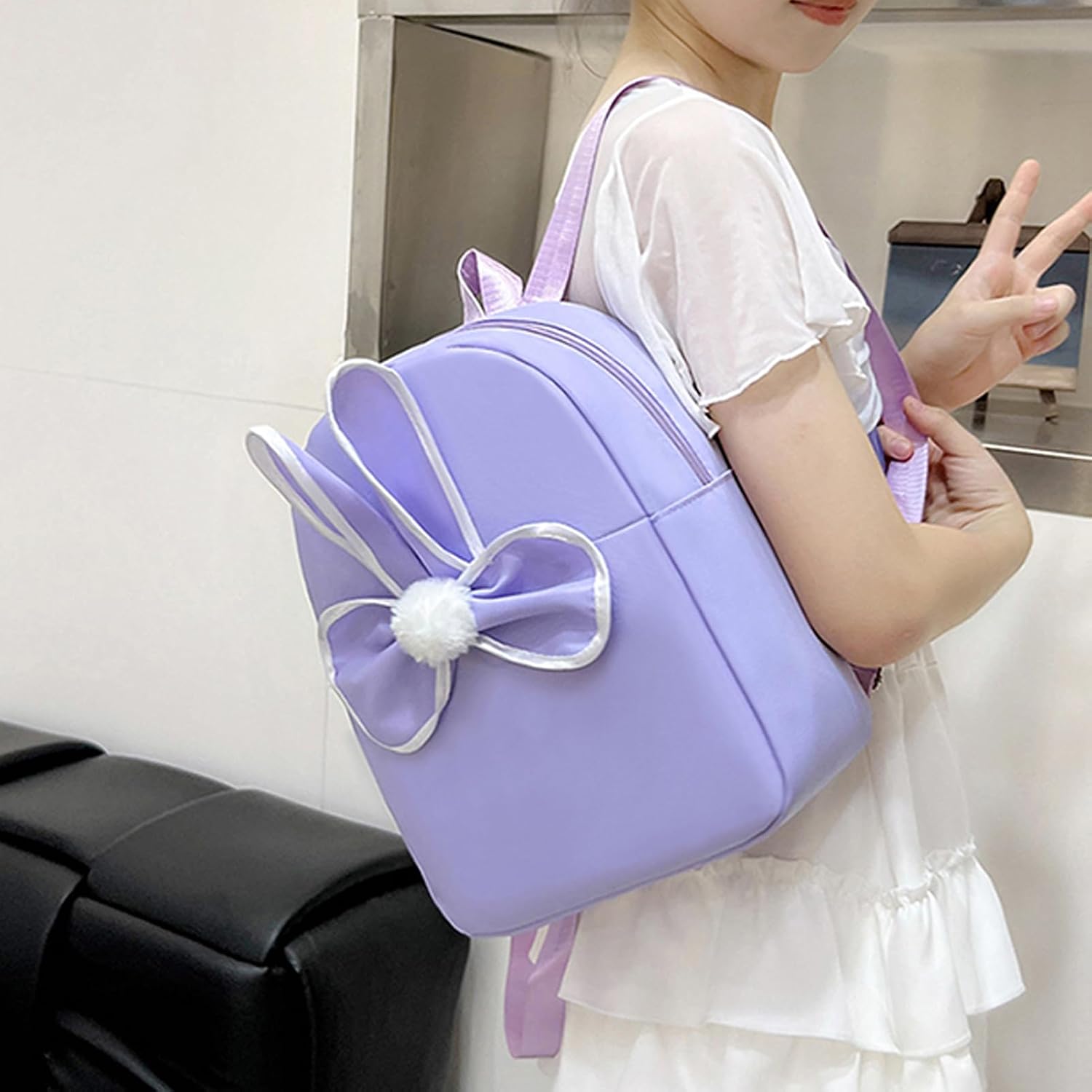 Yitengteng Cute Bunny Ear Kids Backpack,girls Storage Bag for Dance Toddler Bag Gymnastics Latin Dance Yoga (Purple) image 4