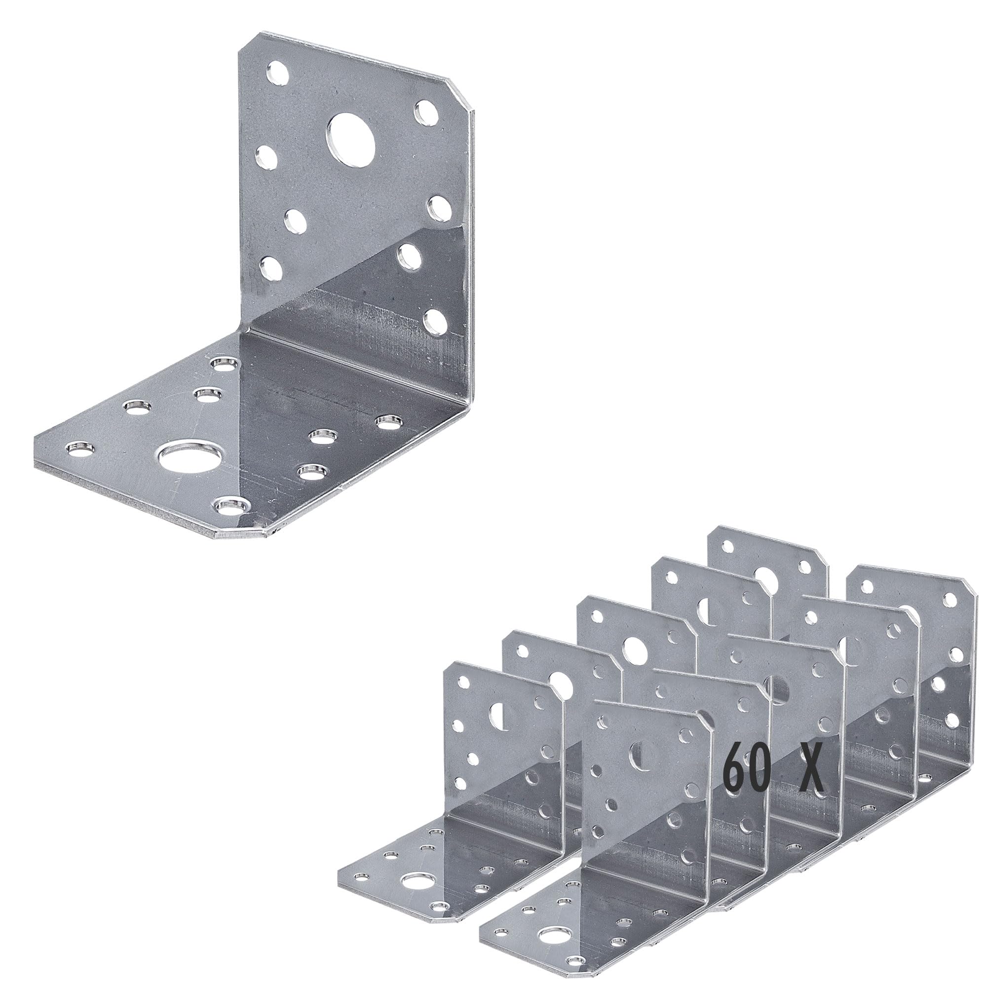 siwitec Winkelverbinder aus rostfreiem Edelstahl | 70 x 70 x 55 mm | 60 Stück | Holzverbinder mit Korrosionsschutz | gleichschenklig | für leichte Holzkonstruktionen