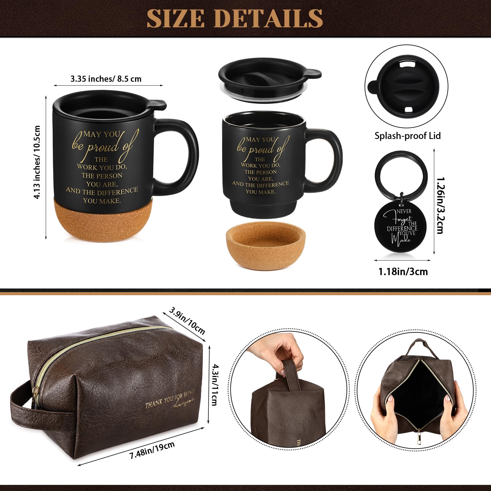Dandat 3 Pcs Thank You Gift for Men Father's Day Appreciation Gift Leather Toiletry Bag May You Be Proud of the Work 15Oz Coffee Cup with Keychain for Male Teacher CNA Week Nurse Coworker(Brown)