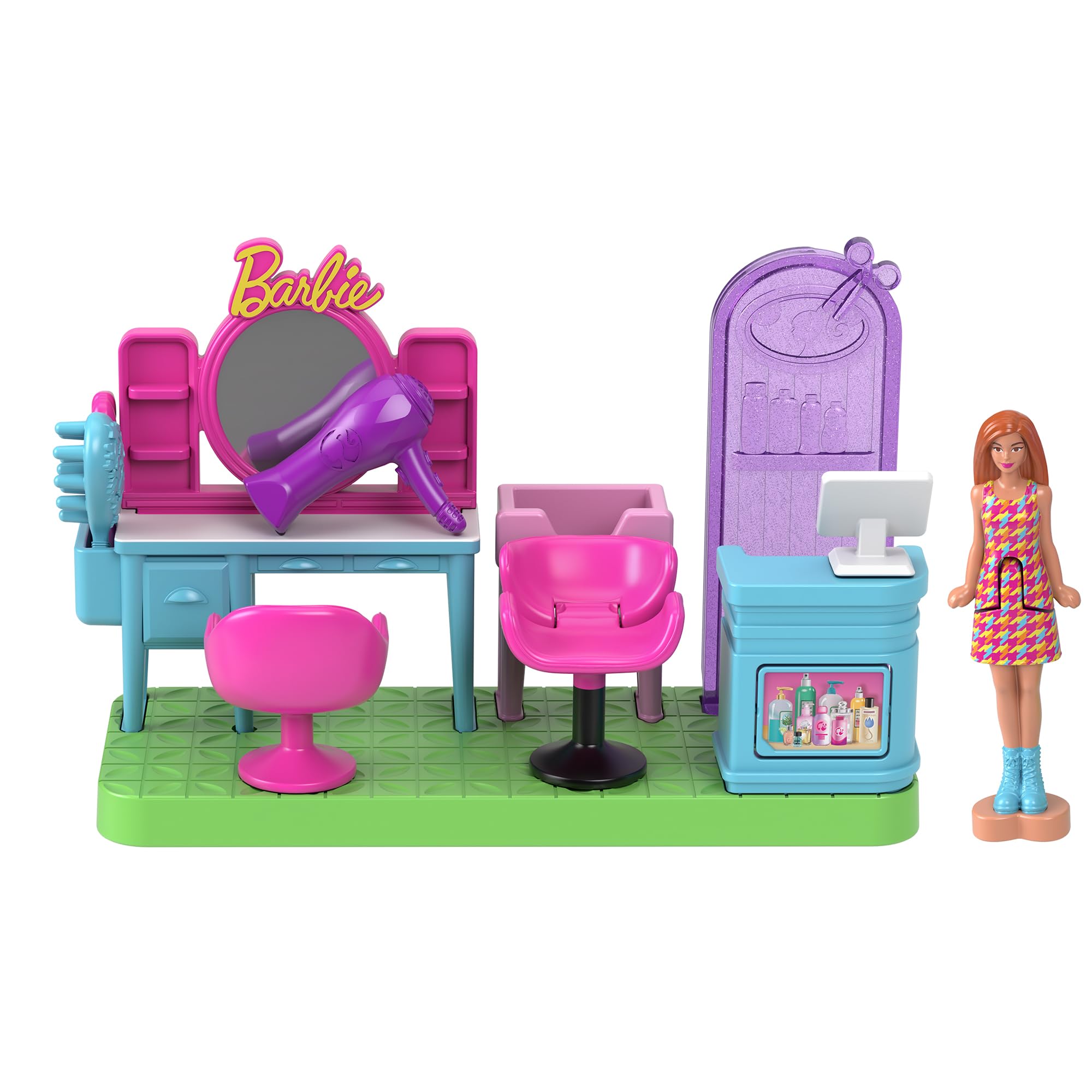 Barbie JCR32 Mini Barbie Land Hair Salon Theme Doll House Pretend Play Micro Doll with 1 Play Set Ages 6 and Up Pink